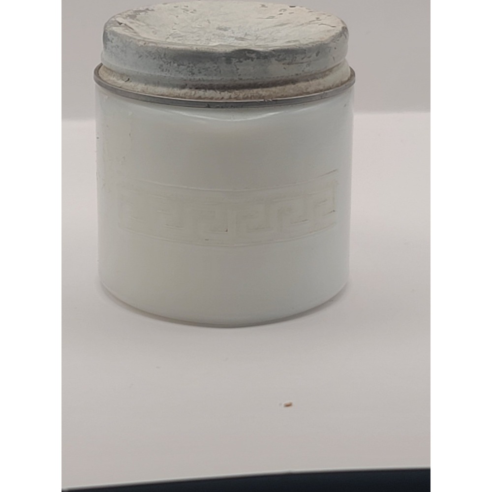 1930's Woodbury Milk Glass Cold Cream Jar with‎ Lid Embossed Art Deco Greek Key